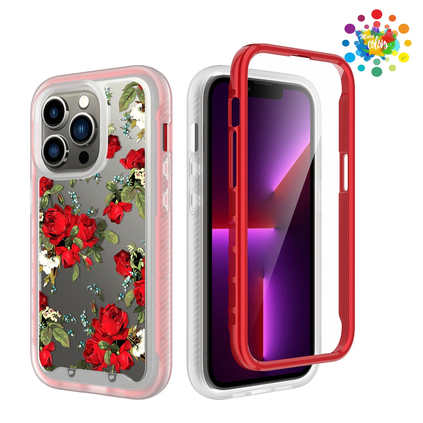 For Motorola Moto Edge 2022 Stylish Flower Design 2in1 Hybrid Armor Hard Rubber TPU Shockproof Front Frame  Phone Case Cover