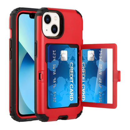 For Apple iPhone 11 (6.1") Wallet Design with Credit Card Holder, Hidden Back Mirror Stand Heavy Duty Hybrid Shockproof  Phone Case Cover