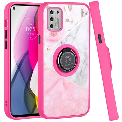 For Samsung Galaxy S22 Plus Marble Design with Magnetic Ring Kickstand Holder Hybrid TPU Hard PC Shockproof Armor Elegant Pink Phone Case Cover