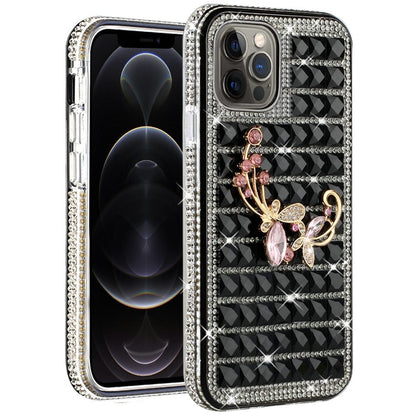 For Apple iPhone 11 (6.1") Fashion Luxury 3D Bling Diamonds Rhinestone Jeweled Ornament Shiny Crystal Hybrid TPU Hard  Phone Case Cover