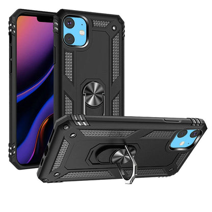 For Apple iPhone 11 (6.1") Military Grade Rugged Dual Layers 2in1 Hard PC + TPU Shockproof Hybrid with Ring Kickstand  Phone Case Cover