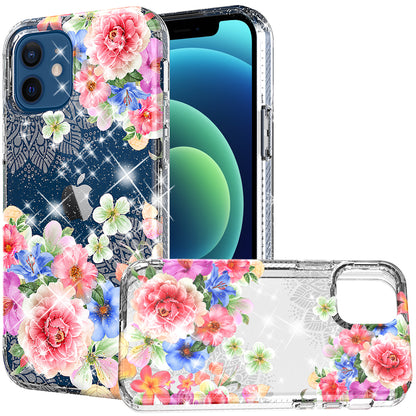 For Apple iPhone 8 /7/6s/6 /SE 2nd Generation Slim Hybrid Shiny Glitter Clear Floral Pattern Bloom Flower Design Hard PC  Phone Case Cover