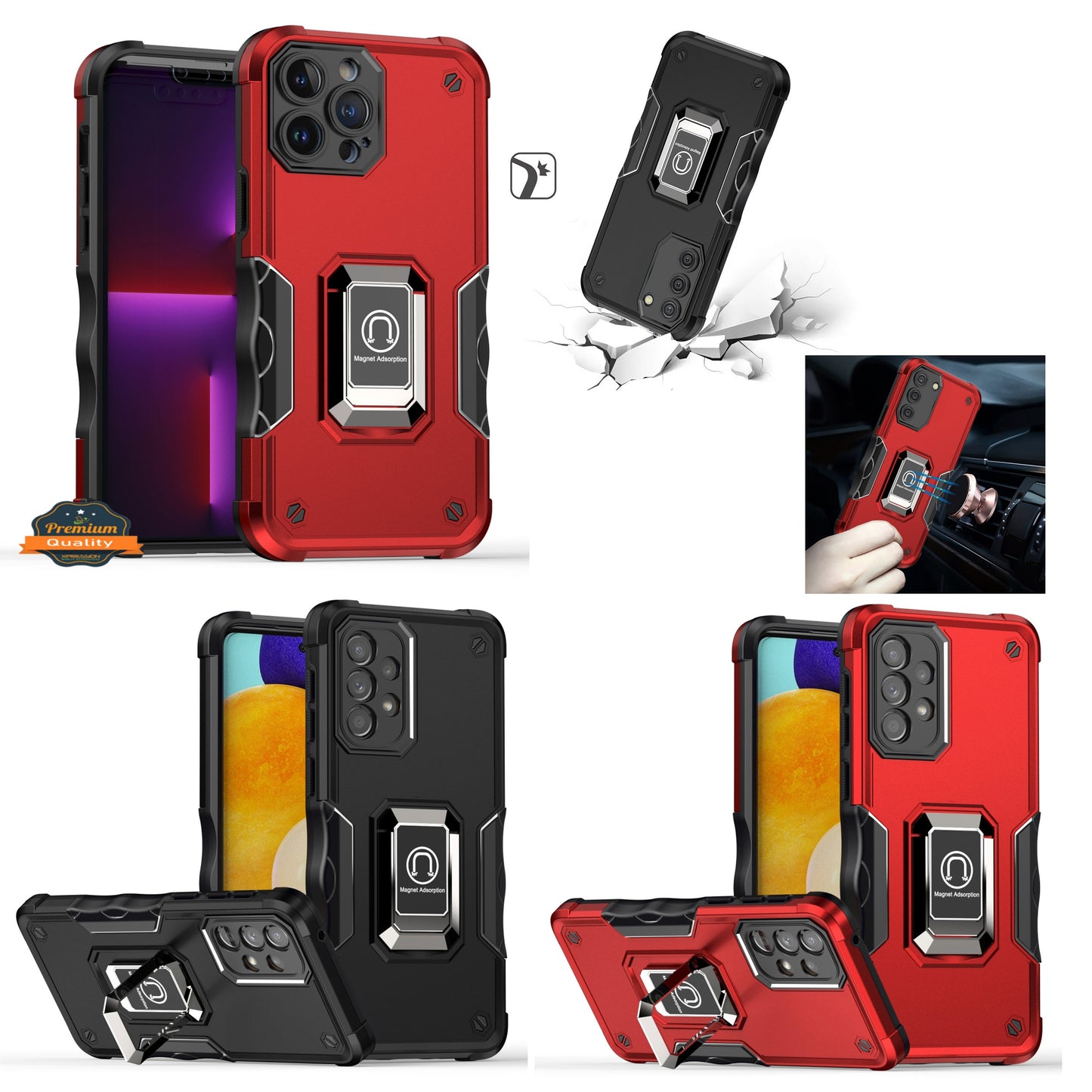 For Nokia X100 Hybrid Hard PC Soft TPU Bumper with Magnetic Ring Stand Holder Kickstand Military-Grade Drop Protection  Phone Case Cover