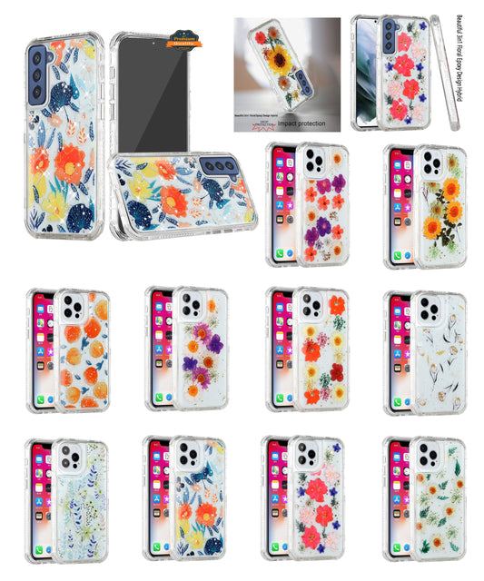 For Apple iPhone 11 (6.1") Sparkle Glitter Floral Epoxy Design Shockproof Hybrid Fashion Bling Rubber TPU  Phone Case Cover