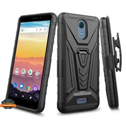 For Cricket Vision 3 Hybrid Armor V Kickstand with Swivel Belt Clip Holster Heavy Duty 3 in 1 Stand Defender Shockproof Rugged  Phone Case Cover