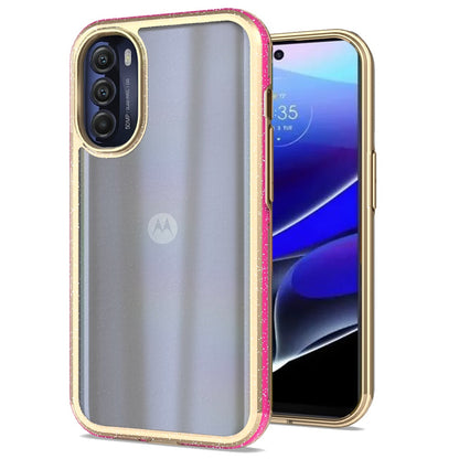 For Motorola Moto G Stylus 5G 2022 Electroplated Gold Frame Glitter Bling Transparent Hybrid Hard PC + TPU Shockproof  Phone Case Cover