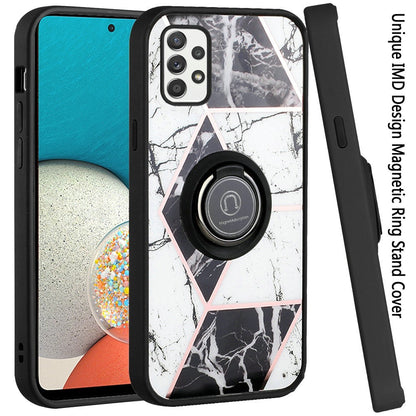 For Samsung Galaxy A53 5G Unique Marble Design with Magnetic Ring Kickstand Holder Hybrid TPU Hard PC Shockproof Armor  Phone Case Cover