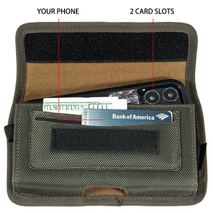 Universal Horizontal Nylon Cell Phone Holster Case with Dual Credit Card Slots, Belt Clip Pouch and Belt Loop for Apple iPhone Samsung Galaxy LG Moto All Mobile phones Size 7" Universal Nylon [Midnight Green]