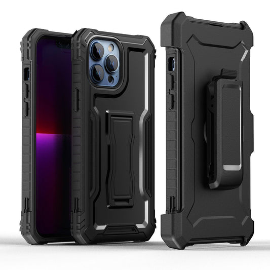 For Apple iPhone 12 Pro Max (6.7") Combo Shell 3in1 & Holster with Kickstand, Belt Clip Armor Military Grade Drop Protection Black Phone Case Cover