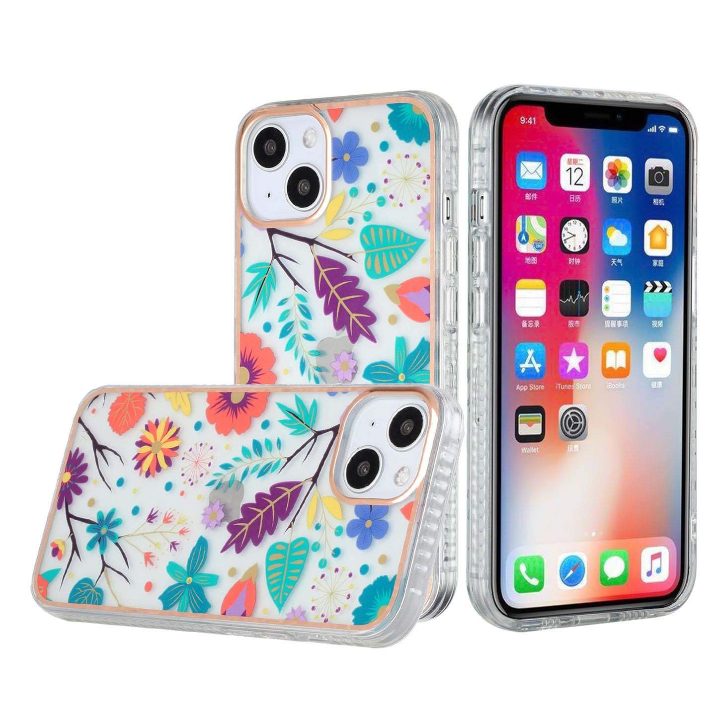 For Apple iPhone XR Stylish Design Floral IMD Hybrid Rubber TPU Hard PC Shockproof Armor Rugged Slim Fit  Phone Case Cover