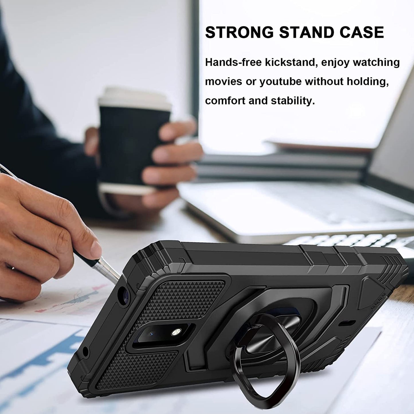 For Samsung Galaxy A03S Full-Body 2in1 Magnetic Car Mount Metal Ring Holder Kickstand Heavy Duty Hybrid Armor  Phone Case Cover