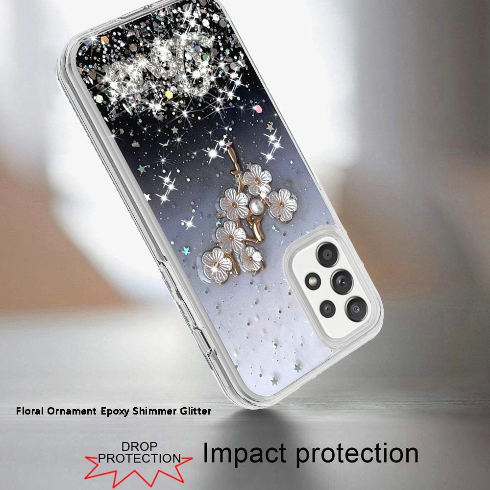 For Samsung Galaxy S22 /Plus Ultra Flowers Bling Glitter Iridescent Love Floral 3D Ornament Slim TPU Hybrid Sparkle Stars Shockproof  Phone Case Cover