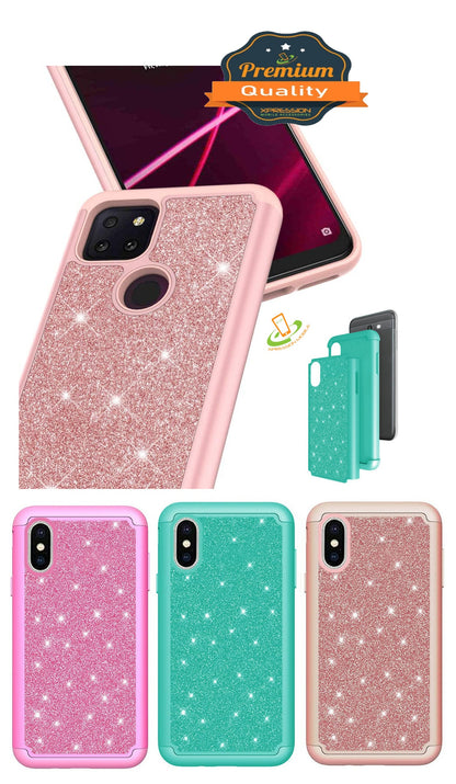 For Apple iPhone 13 (6.1") Glitter Sparkle Bling Shinny Hybrid Slim Rhinestone 2 in 1 Hard PC & Soft TPU Rugged Protective  Phone Case Cover