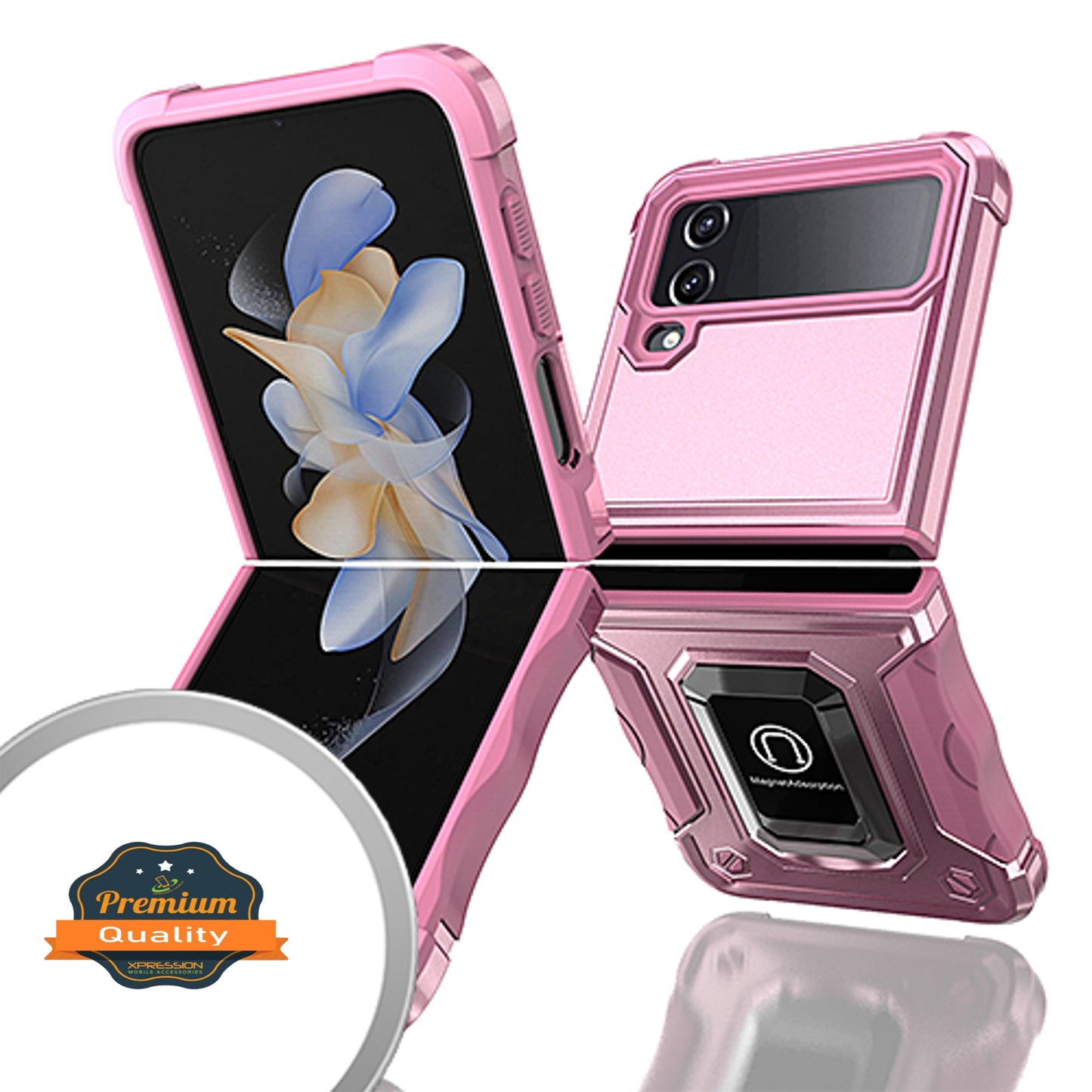 For Samsung Galaxy Z Flip 4 5G Heavy Duty Hybrid with Kickstand Ring Stand, Support Magnetic Car Mount Rugged TPU Shell  Phone Case Cover