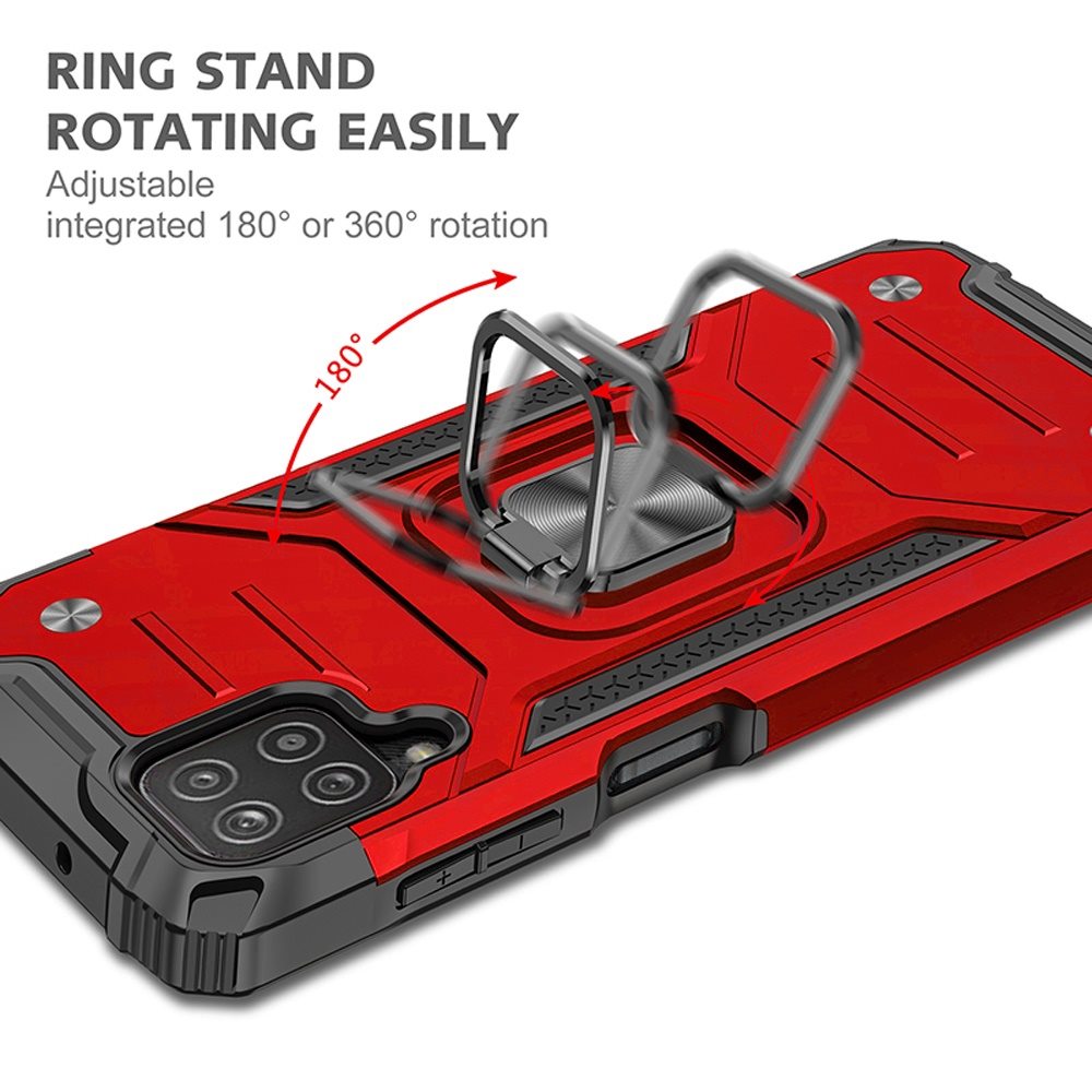 For Samsung Galaxy A42 5G Armor Stand Hybrid with Ring Holder Kickstand Shockproof Heavy-Duty Durable Rugged Dual Layer Red Phone Case Cover