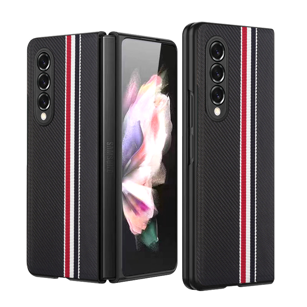 For Samsung Galaxy Z Fold 4 5G Fabric PU Leather Flip Hybrid Shockproof Hard PC Shell TPU Ultra Thin Slim Durable Protective Black Phone Case Cover