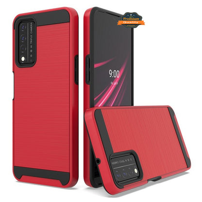 For TCL REVVL V Plus 5G Slim Rugged TPU + Hard PC Brushed Metal Texture Hybrid Dual Layer Defender Armor Shockproof  Phone Case Cover