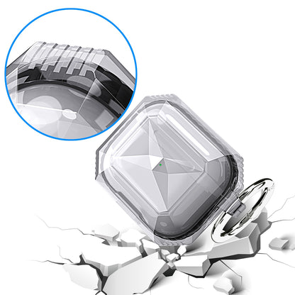 For Apple AirPods Pro Transparent Diamond Clear Design Shock-Resistant Dustproof [Visible Front LED] [Wireless Charging] with Carabiner Case Cover