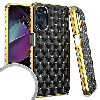 For Motorola Moto G 5G 2022 Diamonds Fashion Bling Rhinestone Glitter Luxury Plating Hybrid TPU Sturdy Hard PC TPU Back  Phone Case Cover