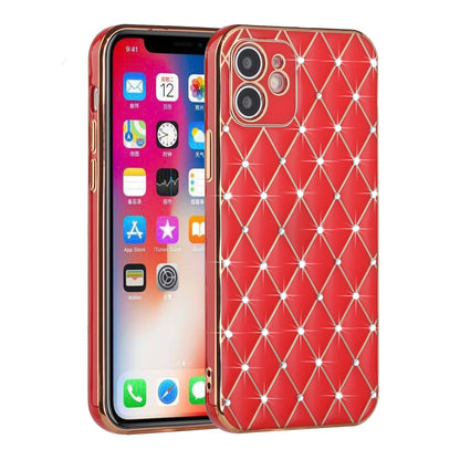 For Apple iPhone 11 (6.1") Luxury Diamonds on Electroplated Grid Design Rhinestone Protective TPU Hard PC  Phone Case Cover