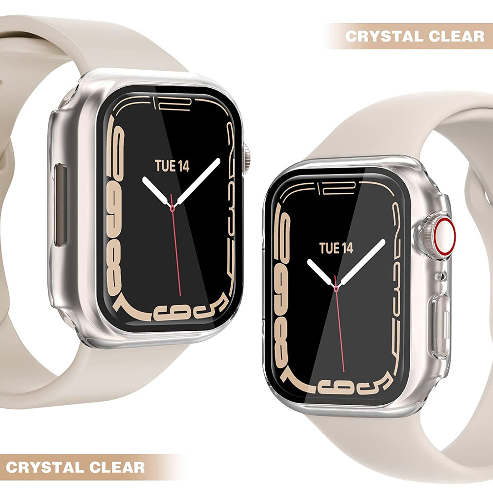 For Apple Watch Ultra 49mm Clear Transparent PC with Built in Screen Protector Snap-on Full Cover Shell Rubber TPU + Hard PC Frame Clear