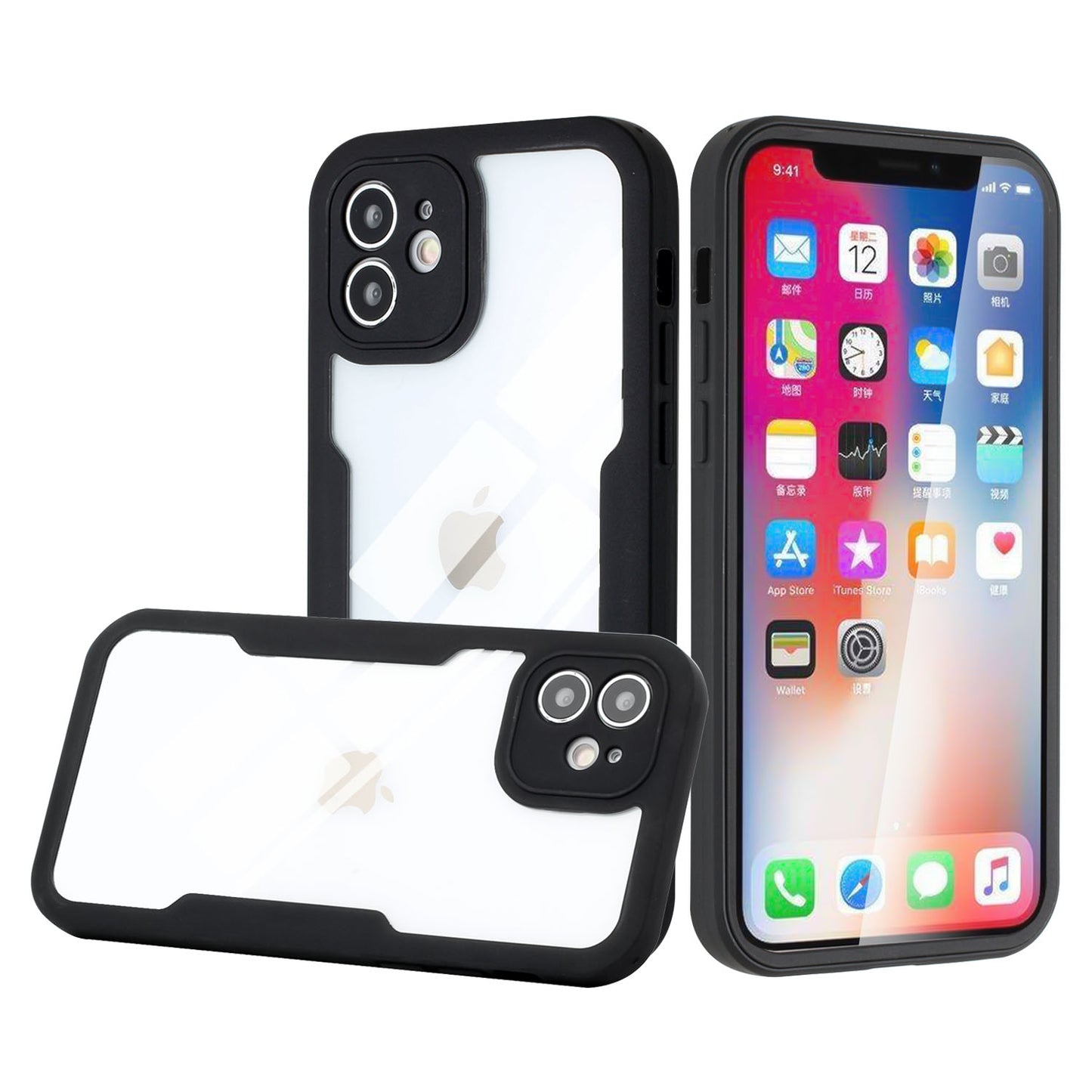 For Apple iPhone 11 (6.1") Transparent Case with PET Screen Protector Slim Full Body Shockproof Hard PC & TPU Hybrid Protective  Phone Case Cover