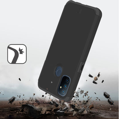 For OnePlus Nord N100 Ultra Slim Fit Corner Protection Shock Absorption Hybrid Dual Layer Hard PC + TPU Rubber Silicone Armor Defender Black Phone Case Cover