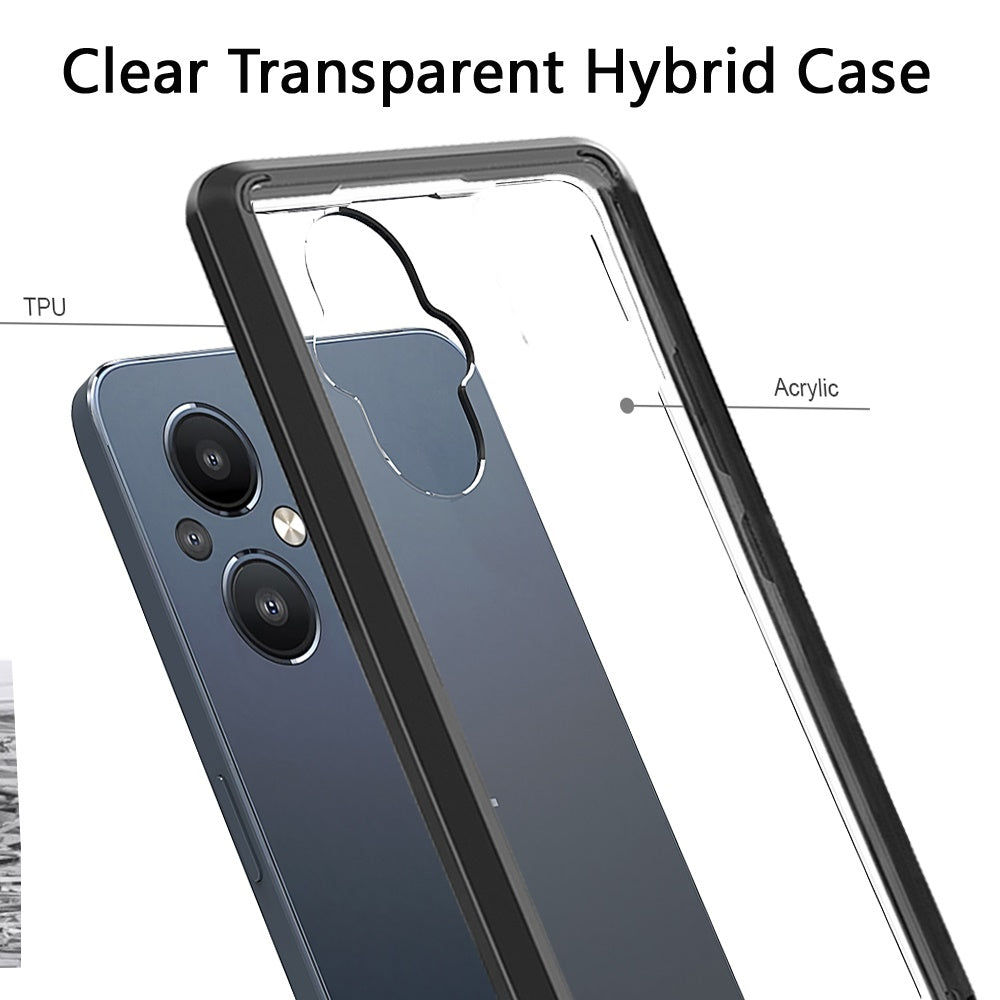 For OnePlus Nord N20 5G Hybrid Slim Crystal Clear Transparent Shock-Absorption Bumper with TPU + Hard PC Back Frame  Phone Case Cover