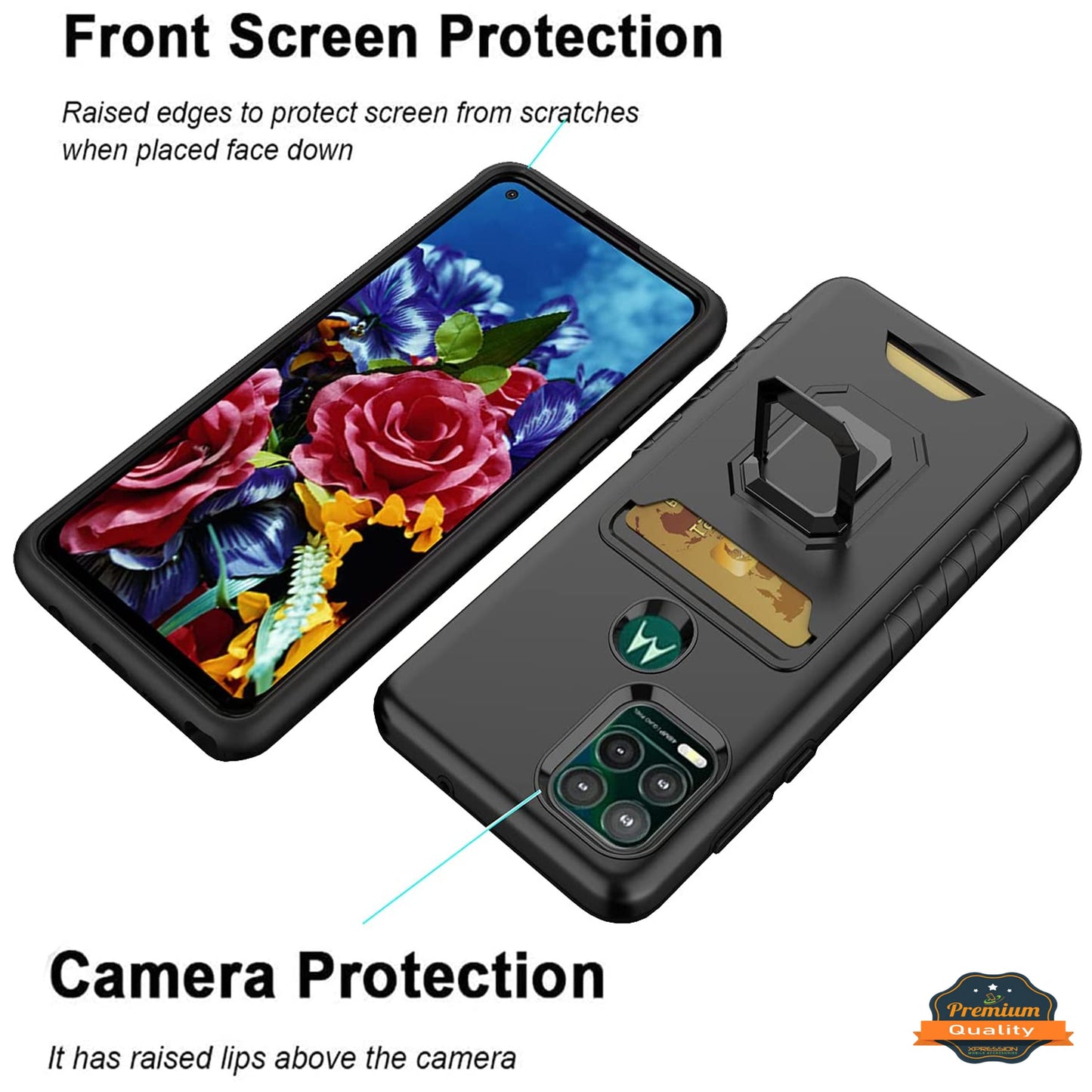 For Motorola Moto G Pure / Moto G Power 2022 Wallet Credit Card Slot Holder Ring Kickstand Heavy Duty Shockproof Hybrid  Phone Case Cover