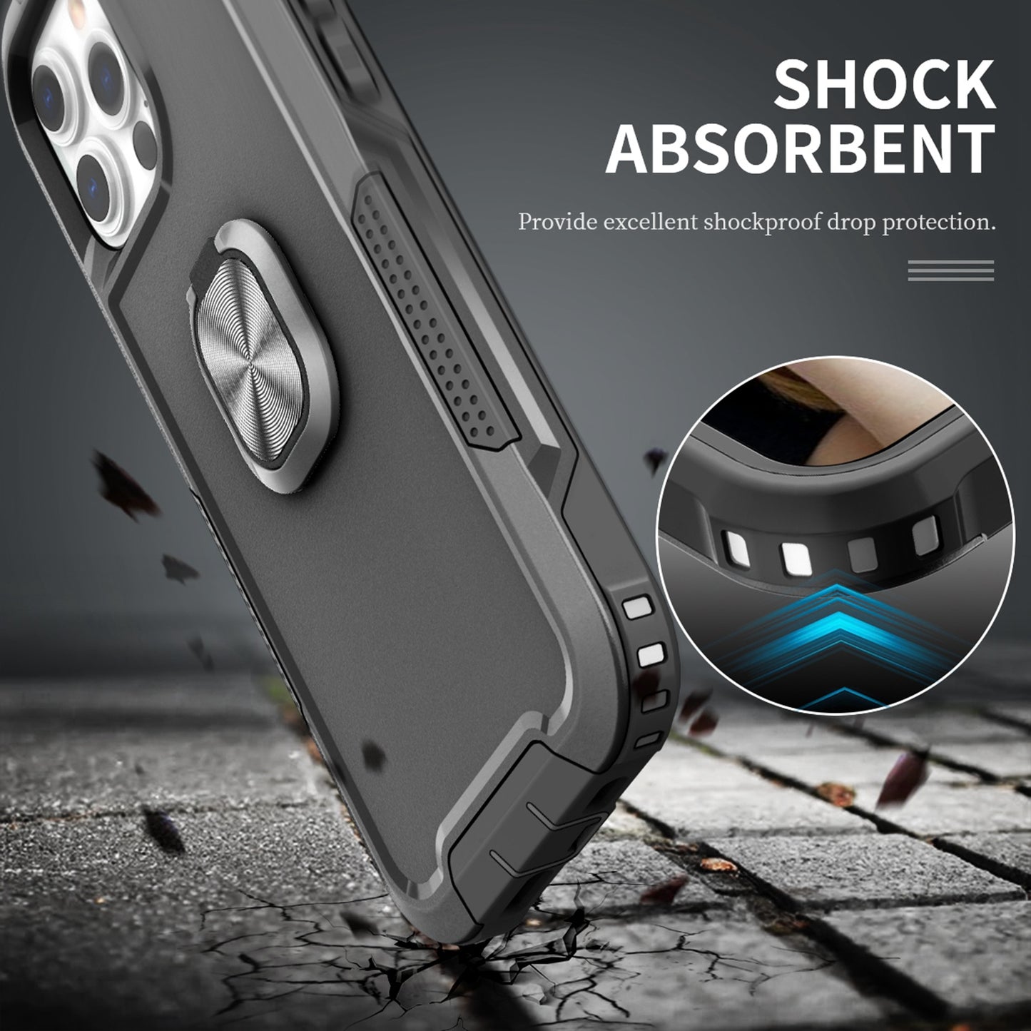 For Motorola Moto G 5G 2022 Heavy Duty 3in1 Magnetic Ring Kickstand Hybrid Shockproof Military-Grade Drop Protection Black Phone Case Cover