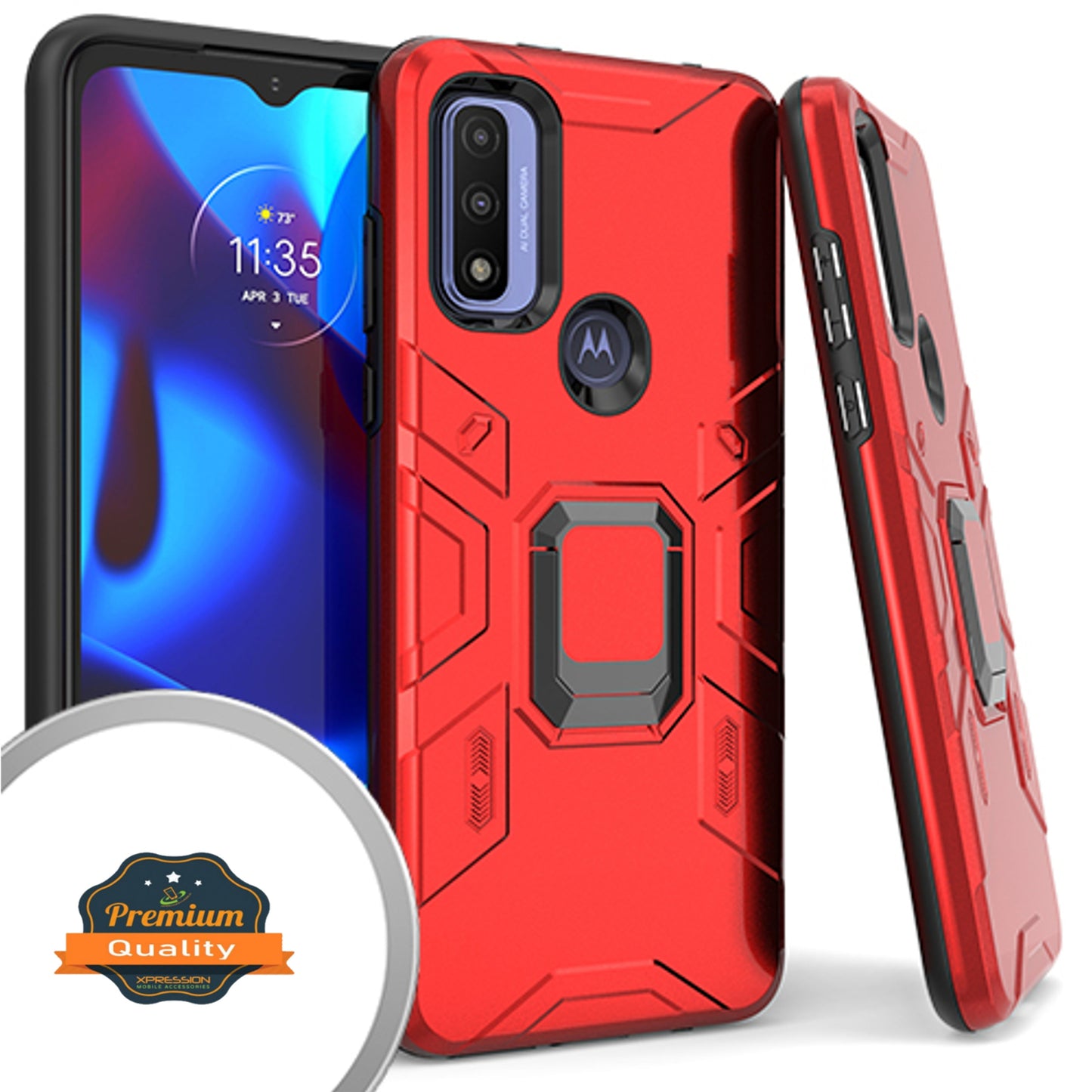 For Motorola Moto G Power 2022 Hybrid Heavy Duty Armor Protective Bumper with 360° Degree Ring Holder Kickstand [Military-Grade]  Phone Case Cover