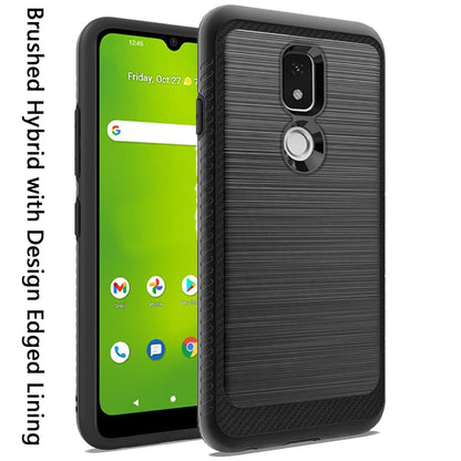 For Cricket Icon 3 (2021) Slim Protective Hybrid TPU 2-Piece Bumper Shockproof with Brushed Metal Texture Carbon Fiber Hard PC Back  Phone Case Cover