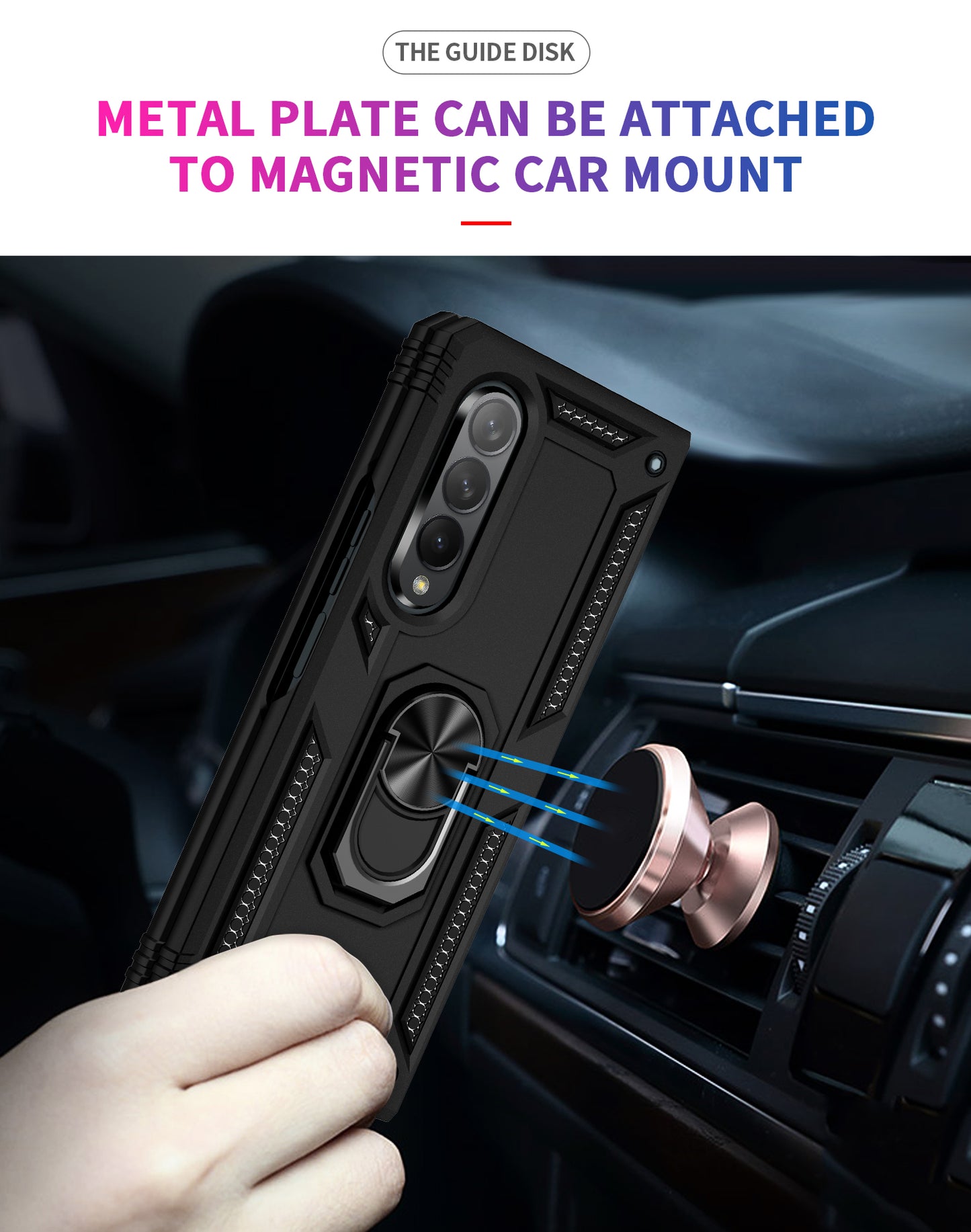 For Samsung Galaxy Z Fold 3 5G Hybrid Durable 360 Degree Rotatable Ring Stand Holder Kickstand Fit Magnetic Car Mount  Phone Case Cover