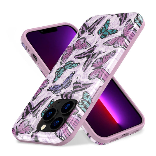 For Apple iPhone 11 (6.1") Pattern Stylish Fashion Design Hybrid Rubber TPU Hard PC Shockproof Armor Slim Fit Purple Butterfly Phone Case Cover