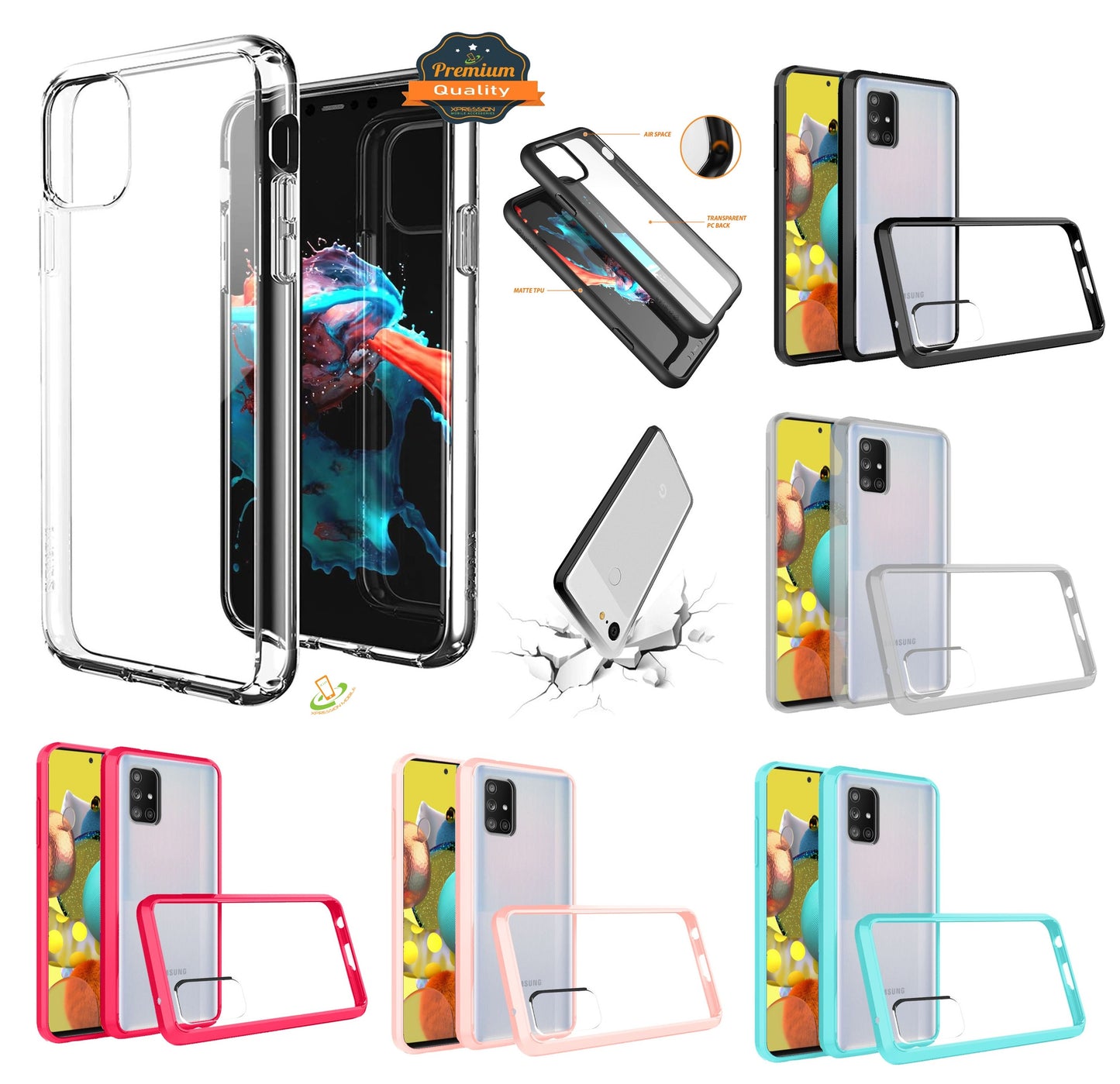 For Samsung Galaxy A33 5G Hybrid Slim Crystal Clear Transparent Shock-Absorption Bumper with TPU + Hard PC Back Frame  Phone Case Cover