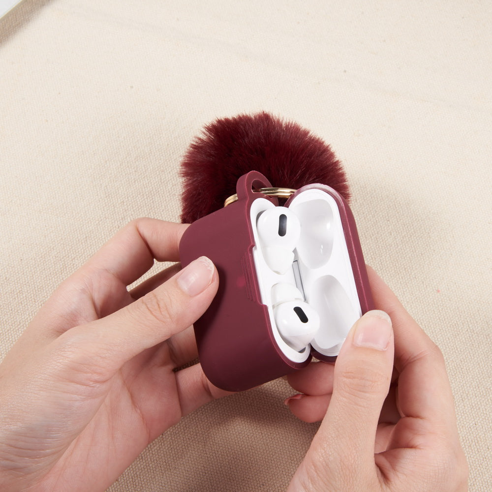 For Apple AirPods Pro 2 (2022) Silicone Skin Cute Fur Ball Ornament Keychain 3 in 1 Fashion Thick TPU Gummy Luxury Soft Protective Earphone