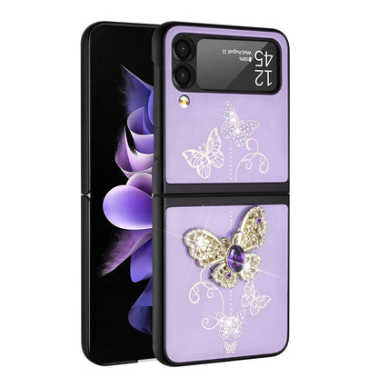 For Samsung Galaxy Z Flip 3 5G 3D Diamonds Bling Sparkly Glitter Ornaments Engraving Hybrid Armor Rugged Metal Fashion  Phone Case Cover