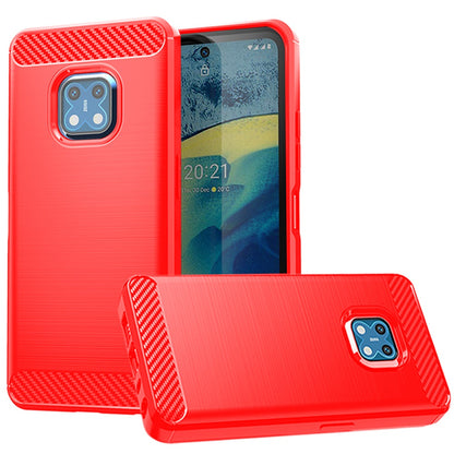 For Nokia XR20 Carbon Fiber Design Slim Fit Silicone Soft Skin Flexible Lightweight TPU Gel Rubber Absorbing Rugged Brushed Red Phone Case Cover