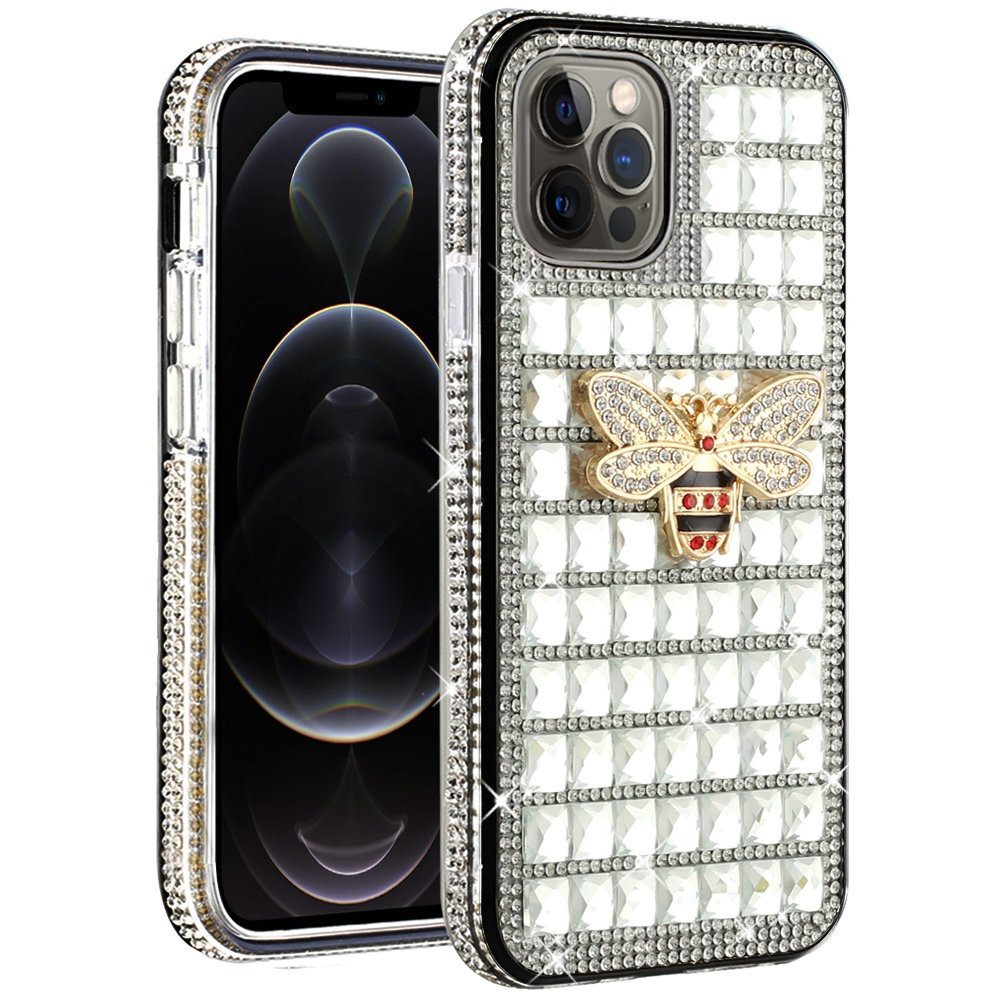 For Apple iPhone 12 Pro Max (6.7") Fashion Luxury 3D Bling Diamonds Rhinestone Jeweled Ornament Shiny Crystal Hybrid Hard  Phone Case Cover