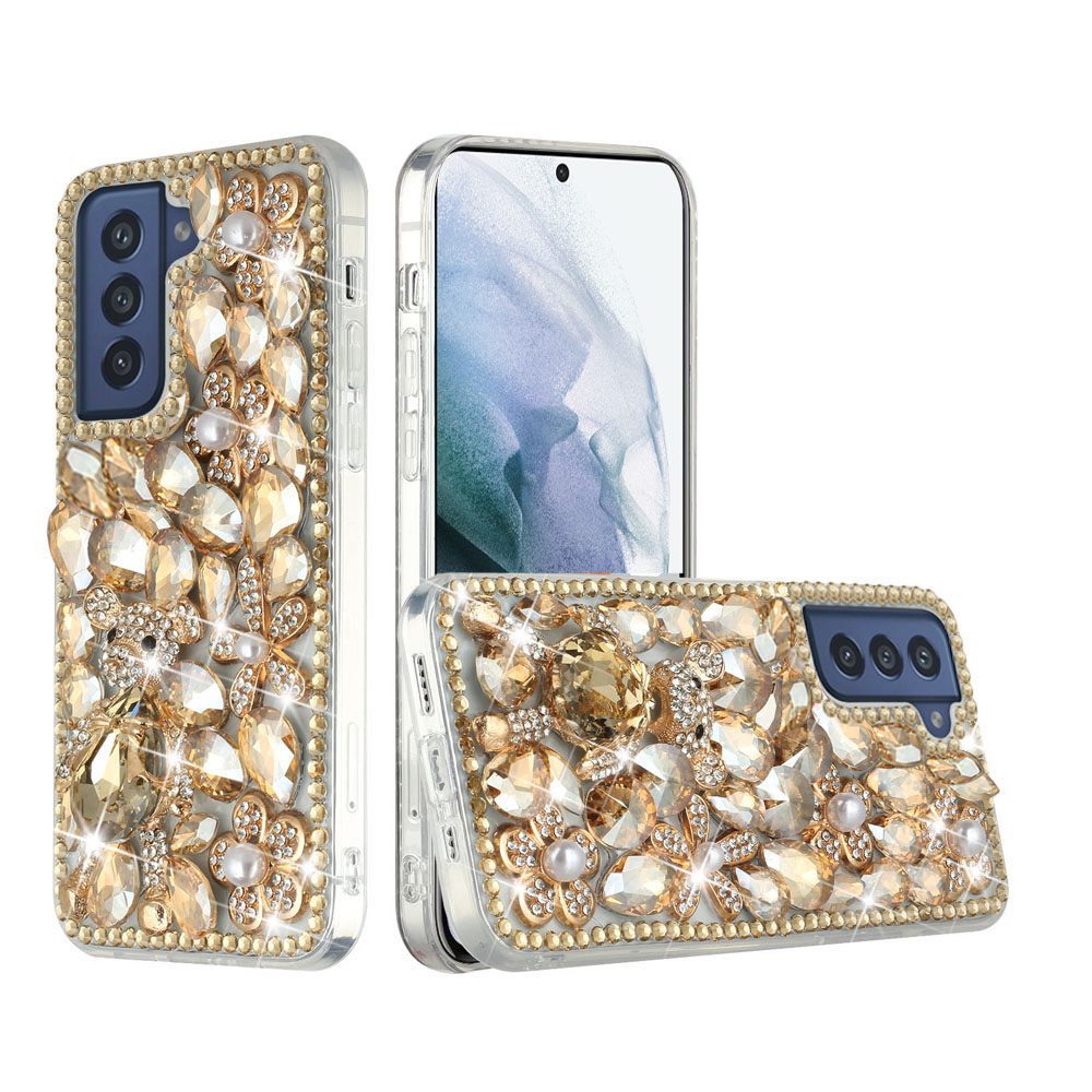 For Motorola Edge+ 2022 /Edge Plus Bling Clear Crystal 3D Full Diamonds Luxury Sparkle Rhinestone Hybrid Protective Gold Panda Floral Phone Case Cover