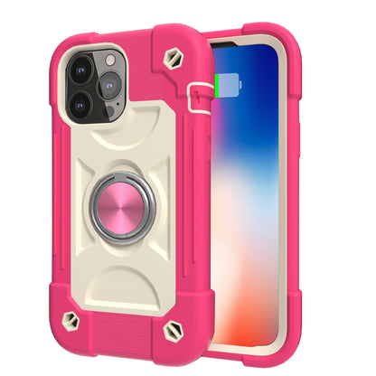 For Apple iPhone 11 (6.1") Armor Thick 3in1 Hybrid Rugged TPU Shock-Absorbing with Rotatable Double Rings Kickstand Hot Pink Phone Case Cover