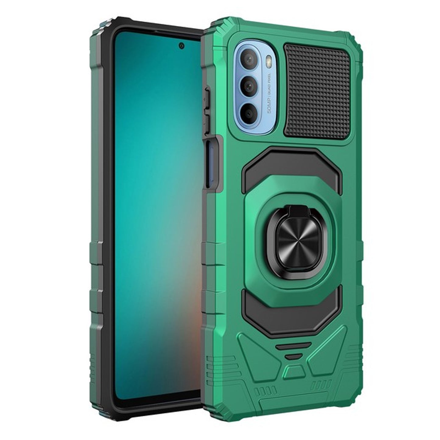 For Samsung Galaxy A03S Hybrid Magnetic Car Mount Ring Kickstand Stand Holder Full-Body Armor Hard Protective Green Phone Case Cover