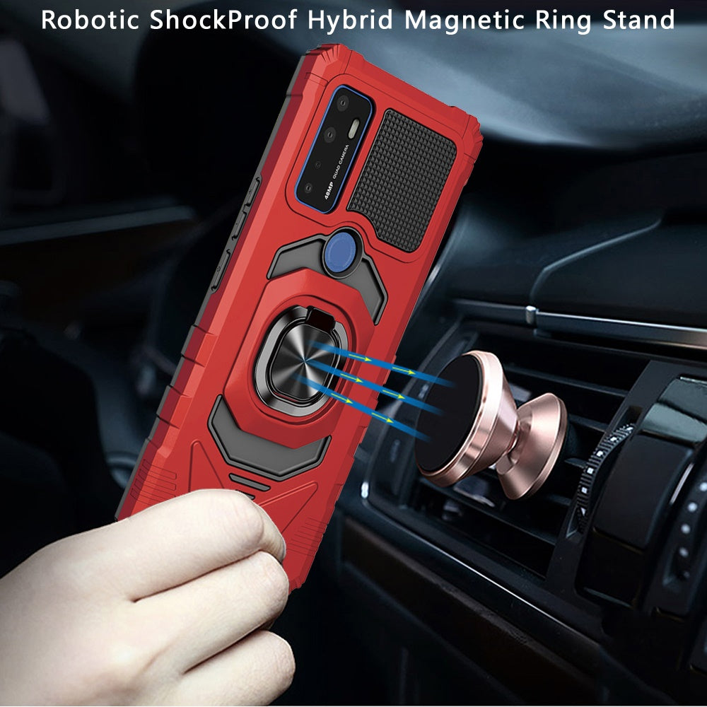 For AT&T Radiant Max 5G (6.8") Hybrid Dual Layer with Rotate Magnetic Ring Stand Holder Kickstand, Rugged Anti-Scratch Protective Red Phone Case Cover