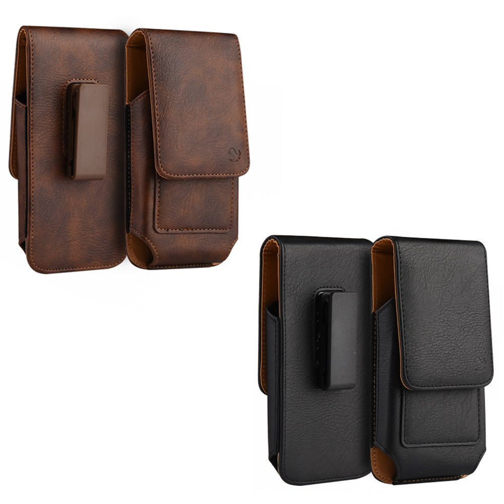 For Samsung Galaxy A23 5G Universal Vertical Leather Case Holster with Card Slot, Rotation Belt Clip & Magnetic Closure Carrying Phone Pouch [Brown]