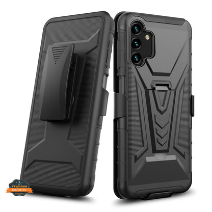 For Cricket Vision 3 Belt Clip Holster Dual Layer Shockproof with Clip On & Kickstand Heavy Duty Full Body 3in1 Hybrid Black Phone Case Cover