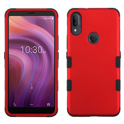 For Alcatel 3V 5032w (2019) Hybrid Three Layer Hard PC Shockproof Heavy Duty TPU Rubber Anti-Drop Red / Black Phone Case Cover