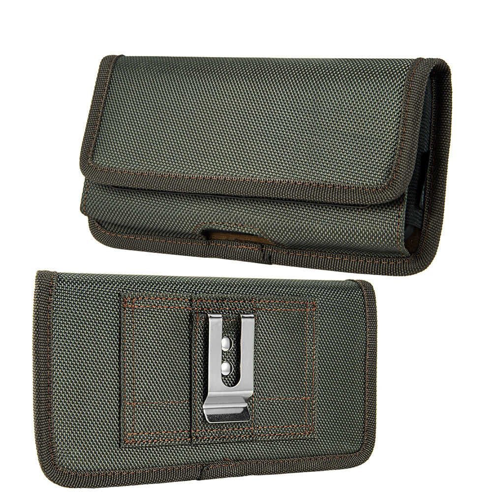 For Samsung Galaxy A23 5G Universal Horizontal Cell Phone Case Nylon Holster Carrying Pouch with Belt Clip and 2 Card Slots fit XLarge Devices [Midnight Green]