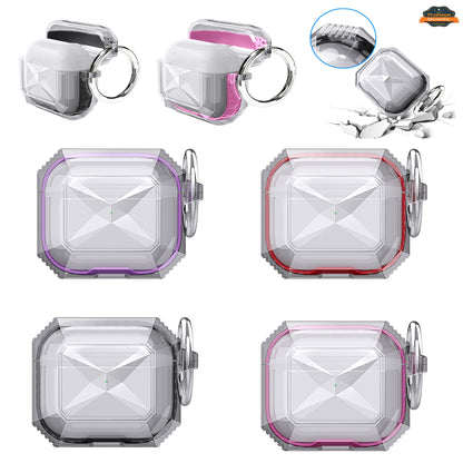 For Apple AirPods Pro Transparent Diamond Clear Design Shock-Resistant Dustproof [Visible Front LED] [Wireless Charging] with Carabiner Case Cover