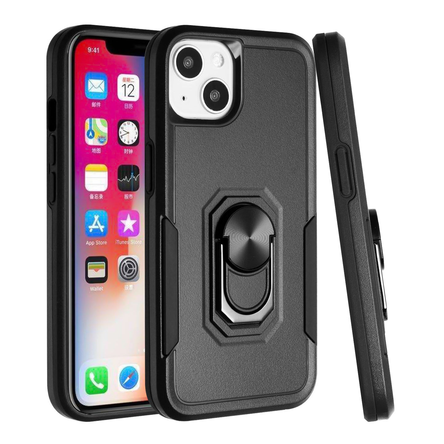 For Samsung Galaxy S10 Hybrid Tough Strong Dual Layer Hard PC TPU with Flat Magnetic Ring Kickstand Heavy-Duty Armor Black Phone Case Cover