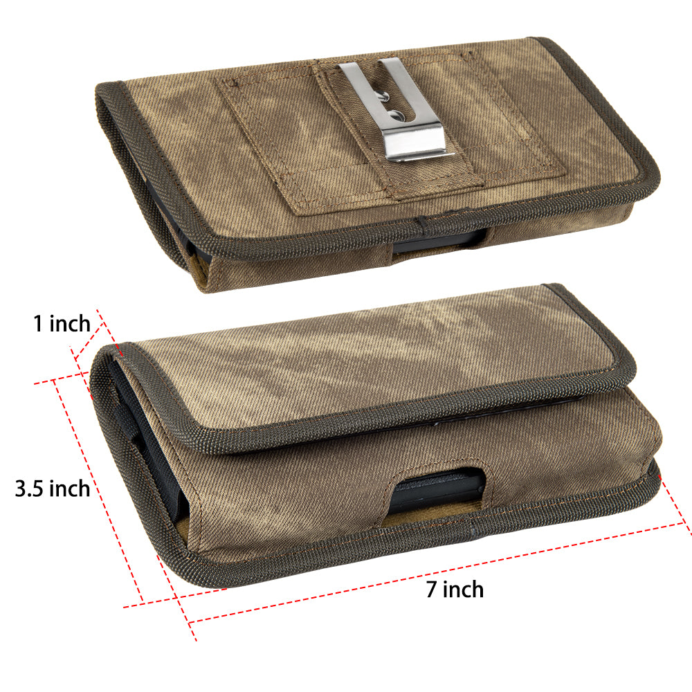 For Samsung Galaxy S22 Ultra Universal Horizontal Cell Phone Case Fabric Holster Carrying Pouch with Belt Clip and 2 Card Slots fit XL Devices 7" [Brown Denim]